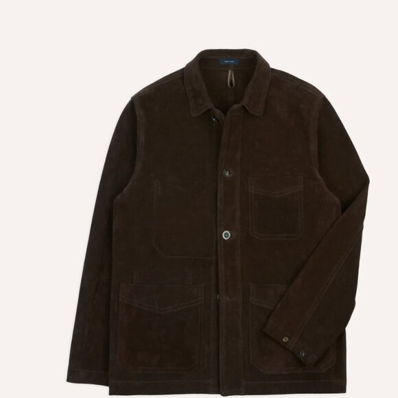 Drake's Chocolate Brown Heavyweight Suede Five-Pocket Chore Jacket - Size 36 - Picture 1 of 13
